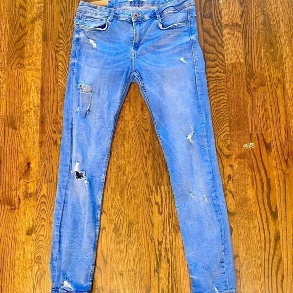 Zara Distressed Skinny Jeans blue ripped denim pants 10 (fits small like 5-7) - Picture 1 of 3